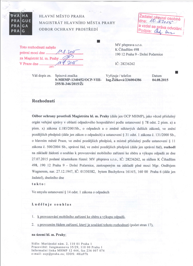 Povolení Magistrátu hl. m. Prahy